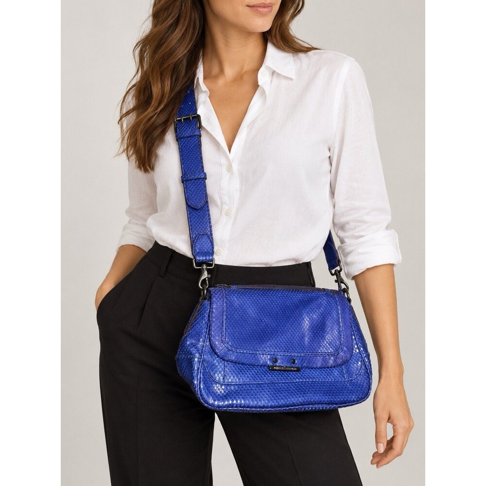 Aimee Kestenberg Blue Snake Textured Crossbody Bag Purse Adjustable Strap E